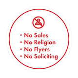 Circle No Sales, No Religion, No Flyers, No Soliciting Wall or Door Sign