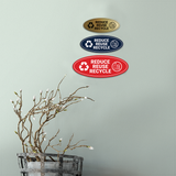 Signs ByLITA Oval Reduce Reuse Recycle Sign - Laser-Engraved Lettering | Durable ABS Plastic | Vibrant Colors | Powerful Foam Tape
