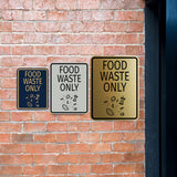 Signs ByLITA Portrait Round Food Waste Only Door or Wall Sign Durable ABS Plastic | Laser Engraved | Easy Installation | Kitchen | Hygiene