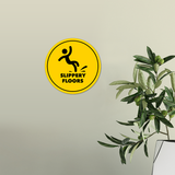 Circle Plus Slippery Floors Wall or Door Sign | Easy Installation | Office & Building Warning Signage