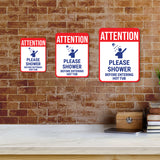 Portrait Round Plus Attention Please Shower Before Entering Hot Tub Wall or Door Sign | Indoor Gym & Home Signage