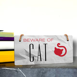 Beware of Cat 5" x 10" Hanging Wall or Door Sign | Rustic Twine | Signs for Home and Business