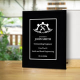 Engineering and Mechanics Theme Customizable Black Frame Award Plaque | Easel Mount Option | Recognition of Achievement and Service Personalizable Plaques