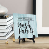 Signs ByLITA Employees Must Wash Hands, Wood Color, Square Table Sign (5" x 5”)