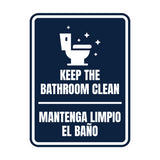 Signs ByLITA Portrait Round Keep The Bathroom Clean Door or Wall Sign | Spanish Bilingual Business And Office Restroom Hygiene Signs
