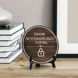 Door Automatically Locks Circle Table Sign with Acrylic Stand (5x5") | Patron Guest Comfort and Safety Sign