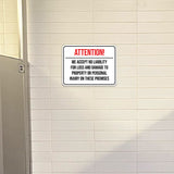 Classic Framed Plus Attention! We Accept No Liability For Loss and Damage to Property or Personal Injury On These Premises Wall or Door Sign | Easy Installation | Disclaimer Waiver Notice