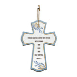 For God gave us a spirit not of fear but of power and love and self-control. Timothy 1:7 11.5" x 8" Cross Hanging Sign | Rustic Twine | Inspiring Religious Bible Decor