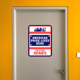 Portrait Round Plus American Pride Lives Here: Home of Proud Patriots Door or Wall Sign | Easy Installation | Patriotic Stars and Stripes USA Pride Sign