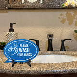 Please Wash Your Hands Oval Speech Bubble (6 x 4") Table Sign With Acrylic Easel