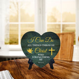 I Can Do All Things Through Christ Who Strengthens Me Phil 4:13 Heart Table Sign with Acrylic Stand (6x5") | Religious Home Decor