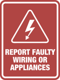 Portrait Round Plus Report Faulty Wiring or Appliances Wall or Door Sign | Electric Safety Sign