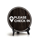 Please Check In Circle Table Sign with Acrylic Stand (5x5") | Business Reception Desk Kiosk Sign