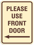 Signs ByLITA Portrait Round Please Use Front Door Left Arrow Sign - Laser-Engraved Lettering | Durable ABS Plastic | Vibrant Colors | Powerful Foam Tape