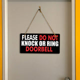 Please Do Not Knock Or Ring Doorbell 5x10 Hanging Plus Wall or Door Sign | Rustic Twine | Home and Business Signage
