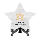 Religious Decor Star Table Sign Premium Sublimated Hardboard | Includes Acrylic Easel Stands | Family And Friends Community | Church Table Sign