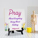 Pray About Everything Worry About Nothing Philippians 4: 5"x 5" Square Table Sign With Acrylic Easel | Religious Home Decor