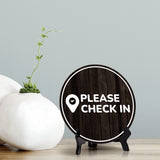 Please Check In Circle Table Sign with Acrylic Stand (5x5") | Business Reception Desk Kiosk Sign