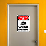 Portrait Round Plus Construction Zone Wear Hard Hat Wall or Door Sign | Health And Safety Signage