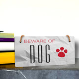 Beware of Dog 5" x 10" Hanging Wall or Door Sign | Rustic Twine | Signs for Home and Business
