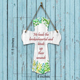 He heals the brokenhearted and binds up their wounds Cross Hanging Sign | Rustic Twine | Inspiring Religious Bible Decor