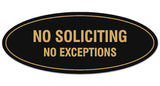 Signs ByLITA Oval No Soliciting No Exceptions Sign - Laser-Engraved Lettering | Durable ABS Plastic | Vibrant Colors | Powerful Foam Tape
