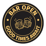 Signs ByLITA Circle Bar Open: Good Times Await ABS Plastic | Laser Engraved | Easy Installation | Elegant Design Wall or Door Sign