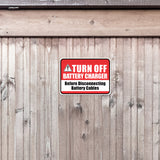 Classic Framed Plus Turn Off Battery Charger Before Disconnecting Battery Cables Door or Wall Sign | Business Protection Construction Site Warehouse & Shop Area