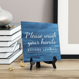 Signs ByLITA Please Wash Your Hands, Before Leaving, Wood Color, Square Table Sign (5" x 5”)