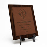Church and Religion Theme, Black Wood Frame Customizable Leatherette Award Plaque | Easel Mount Option | Recognition of Achievement and Service Personalizable Plaques