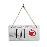 Beware of Cat 5" x 10" Hanging Wall or Door Sign | Rustic Twine | Signs for Home and Business