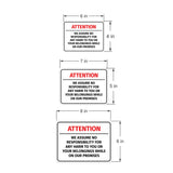 Classic Framed Plus Attention - We Assume No Responsibility For Any Harm To You Or Your Belongings While On Our Premises Wall or Door Sign | Easy Installation | Disclaimer Waiver Notice