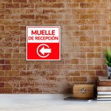 Square Plus Muelle De Recepción Left Arrow Wall or Door Sign | Spanish | Health & Safety Warehouse Business Signage