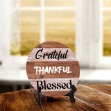 Grateful Thankful Blessed Circle Table Sign with Acrylic Stand (5x5") | Religious Home Decor