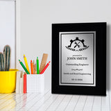 Engineering and Mechanics Theme Customizable Black Frame Award Plaque | Easel Mount Option | Recognition of Achievement and Service Personalizable Plaques
