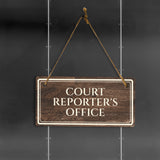 Court Reporter's Office 5" x 10" Hanging Wall or Door Sign | Legal and Court House Rustic Twine Signage