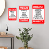 Portrait Round Plus Por favor, alimentos, chicles, bebidas y artículos de vidrio están prohibidos Wall or Door Sign | Spanish Dressing Room Retailer Signage