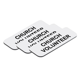 Church Volunteer 1 x 3" Name Tag/Badge, (3 Pack)