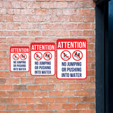 Portrait Round Plus Attention No Jumping Or Pushing Into Water Wall or Door Sign | Indoor Gym & Pool Signage