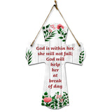 God is within her, she will not fall; God will help her at break of day Cross Hanging Sign | Rustic Twine | Inspiring Religious Bible Decor