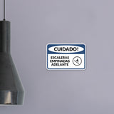 Classic Framed Plus Cuidado Escaleras Empinadas Adelante Door or Wall Sign | Business Warning Signage