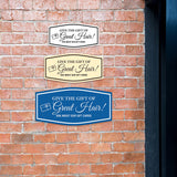 Signs ByLITA Fancy Give the Gift of Great Hair! Ask About Our Gift Cards Easy Installation | Durable Construction | Barbers | Grooming and Styling | Hair Wall or Door Sign