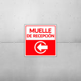 Square Plus Muelle De Recepción Left Arrow Wall or Door Sign | Spanish | Health & Safety Warehouse Business Signage