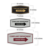 Signs ByLITA Fancy Complaint Dept. 100000 Miles Arrow Funny Office Wall or Door Sign