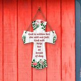God is within her, she will not fall; God will help her at break of day Cross Hanging Sign | Rustic Twine | Inspiring Religious Bible Decor