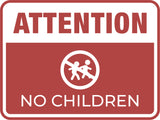 Classic Framed Plus Attention No Children Wall or Door Sign | Children Safety Sign