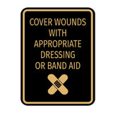 Signs ByLITA Portrait Round Cover Wounds With Appropriate Dressing or Band Aid Door or Wall Sign Durable ABS Plastic | Laser Engraved | Easy Installation | Kitchen | Hygiene