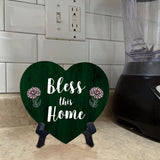 Bless This Home Heart Table Sign with Acrylic Stand (6x5") | Religious Home Decor