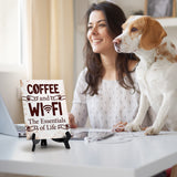 Coffee and Wi-Fi: The Essentials of Life Table Sign with Acrylic Stand (6x8“) | Coffee Lovers | Office & Home Table Signs