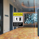 Portrait Round Plus Caution Foot Traffic On Other Side Of Door. Open Door Slowly. Wall or Door Sign | Safety Signage